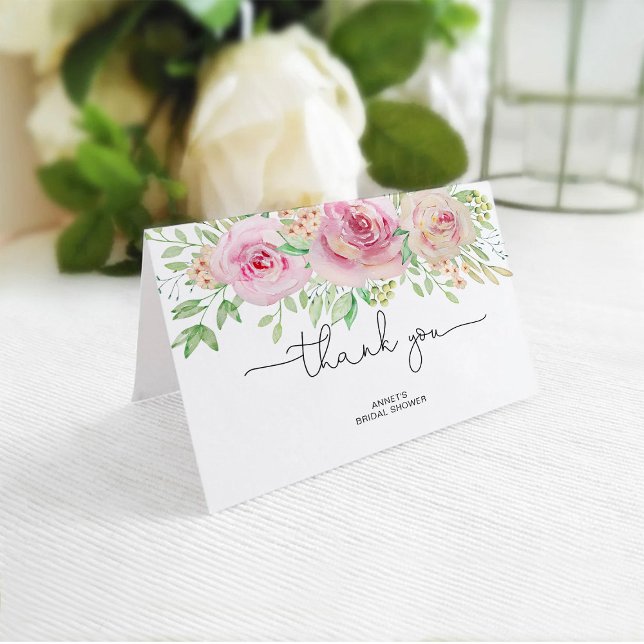 Elegant roses bridal shower thank you card (Creator Uploaded)