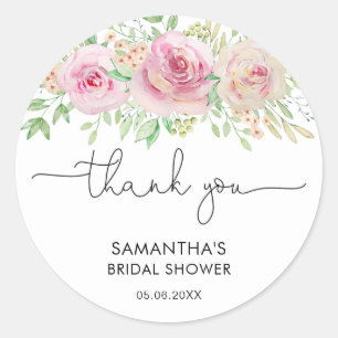Elegant Roses Bridal Shower Thank You Classic Round Sticker