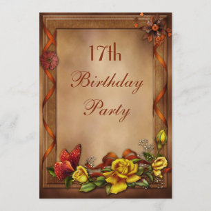 Elegant Roses & Butterfly 17th Birthday Party Invitation