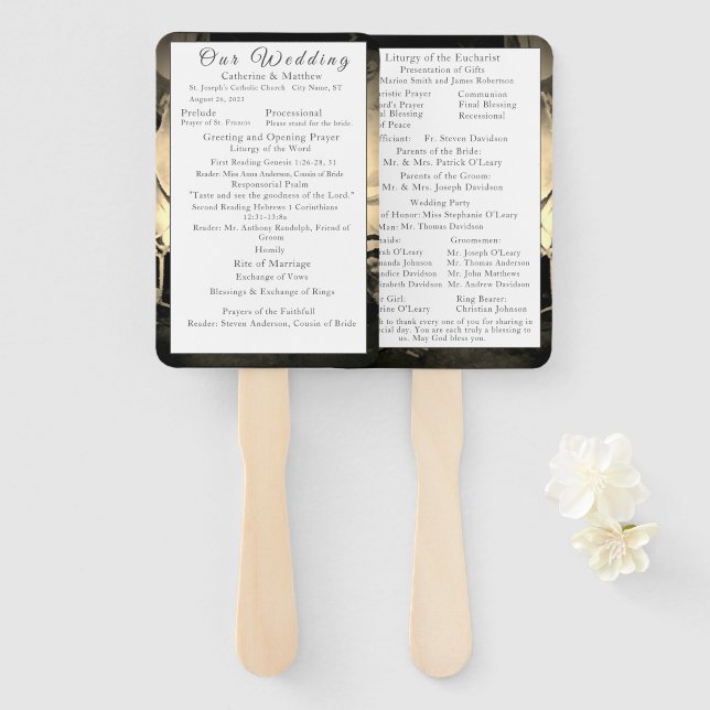 Elegant Roses Catholic Wedding Program  Hand Fan (Front and Back)