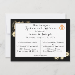 Elegant Roses Catholic Wedding Rehearsal Dinner Invitation