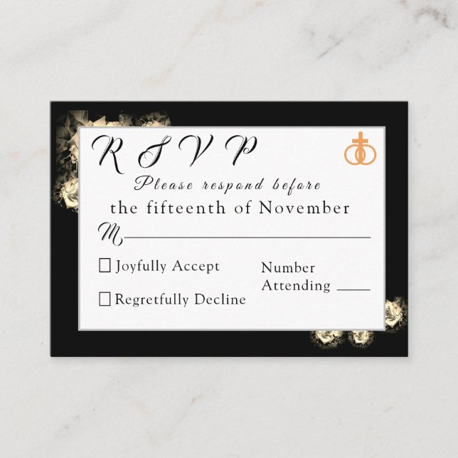 Elegant Roses Catholic Wedding Response Card (Front)