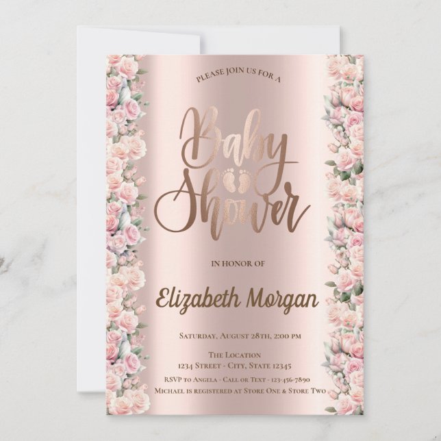Elegant Roses Chic Rose Gold Baby Shower Invitation (Front)