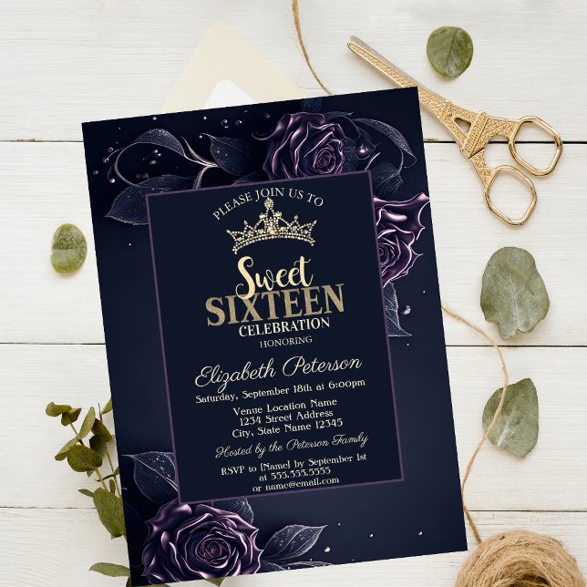 Elegant Roses Dark Gothic Sweet 16 Invitation (Creator Uploaded)