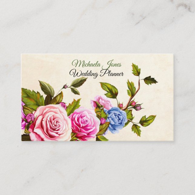 Elegant Roses Designer Planner Florist Business Card (Front)