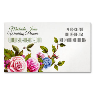 Elegant Roses Designer Planner Florist Magnetic Business Card