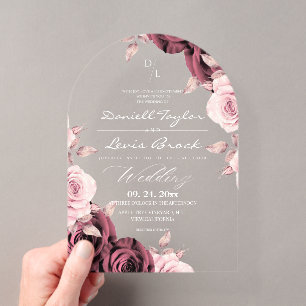 Elegant Roses ⎮ Dusty Pink Mauve Floral Wedding  Acrylic Invitations