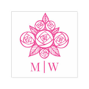 Elegant Roses Floral Bouquet Couple Initials Self-inking Stamp