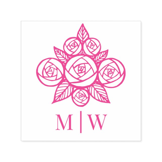 Elegant Roses Floral Bouquet Couple Initials Self-inking Stamp (Design)