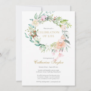Elegant Roses Floral Celebration of Life Funeral Invitation
