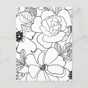 Elegant Roses Floral Line Drawing design Holiday Postcard
