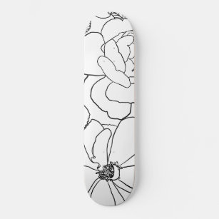 Elegant Roses Floral Line Drawing design Skateboard