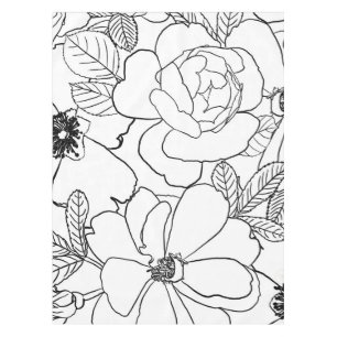 Elegant Roses Floral Line Drawing design Tablecloth