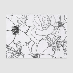 Elegant Roses Floral Line Drawing design Tissue Paper
