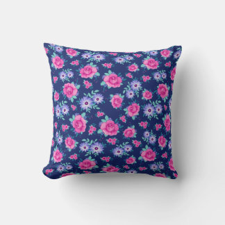Elegant Roses Floral Pink Purple Blue Pattern Cushion