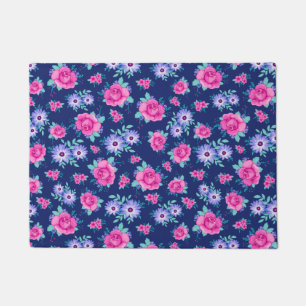 Elegant Roses Floral Pink Purple Blue Pattern Doormat
