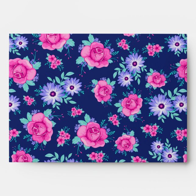 Elegant Roses Floral Pink Purple Blue Pattern Envelope (Front)