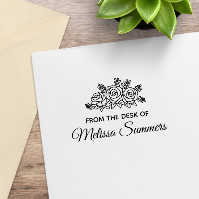 Elegant Roses Flowers Custom Name from the Desk of Rubber Stamp (Creator Uploaded)