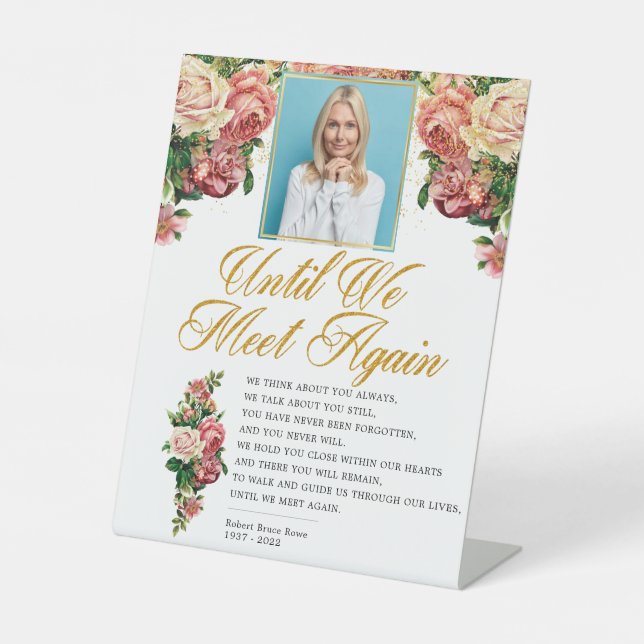 Elegant Roses Funeral Memorial Poem Pedestal Sign (Front)