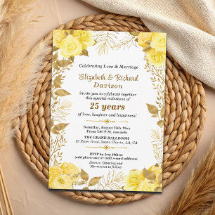 Elegant Roses Gold Floral 25th Wedding Anniversary Invitation