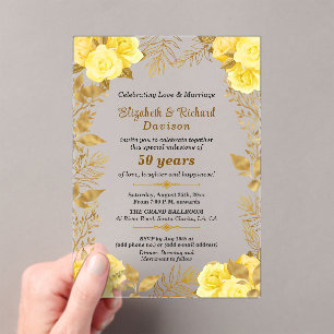 Elegant Roses Gold Floral 50th Wedding Anniversary Acrylic Invitations