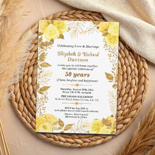 Elegant Roses Gold Floral 50th Wedding Anniversary Invitation
