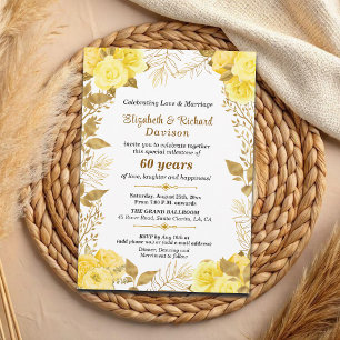 Elegant Roses Gold Floral 60th Wedding Anniversary Invitation
