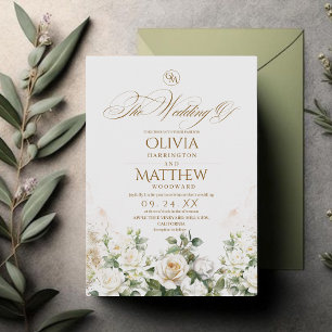 Elegant Roses & Gold Floral Garden Wedding  Invitation