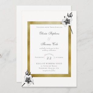 Elegant Roses Gold Frame Script Christmas Wedding Invitation