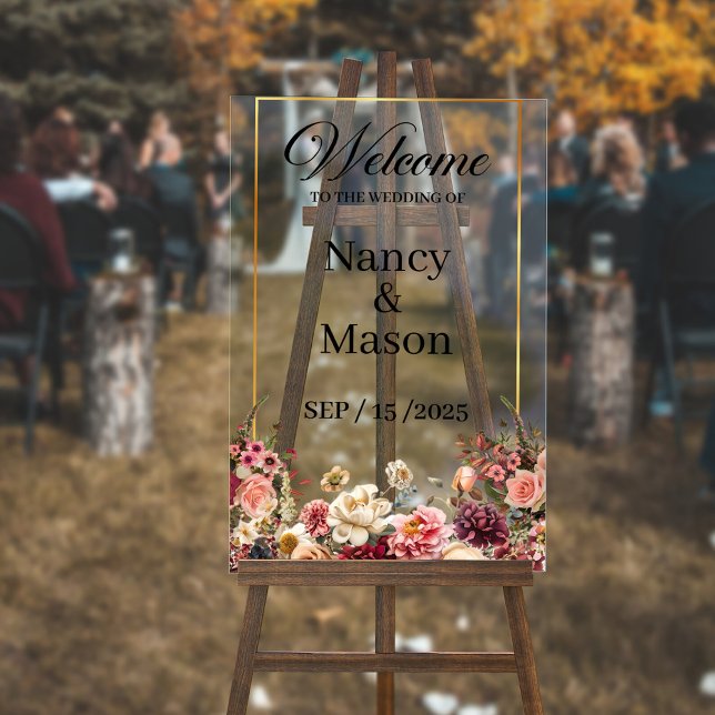 Elegant Roses Gold Modern Custom Name Wedding Acrylic Sign (Creator Uploaded)