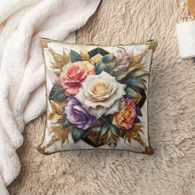 Elegant Roses in Intricate Floral Design Cushion (Blanket)