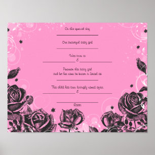 Elegant Roses Jewish Baby Naming Birth Certificate Poster
