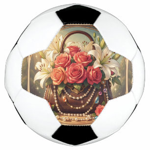 Elegant roses & lilies flower bloom from handbag football