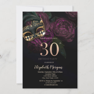 Elegant Roses Masque Confetti 30th Invitation