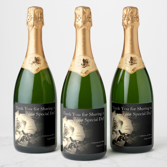 Elegant Roses Monogrammed Water Bottle Label (Bottles)