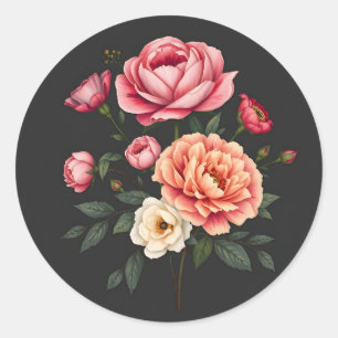  Elegant Roses Peonies and Hydrangeas Flowers Classic Round Sticker