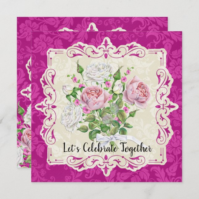 Elegant Roses & Peonies Bridal Shower Invitation (Front/Back)