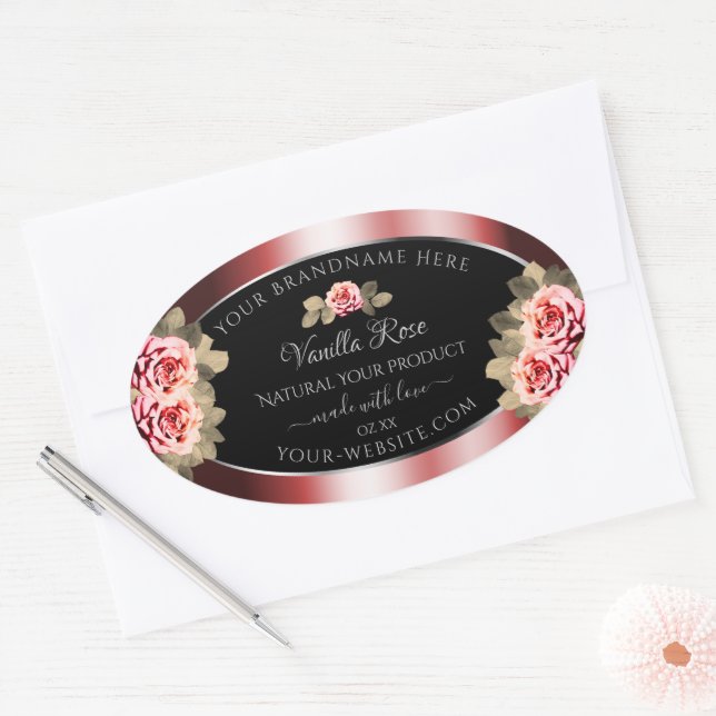 Elegant Roses Shimmering Red Black Product Labels (Envelope)