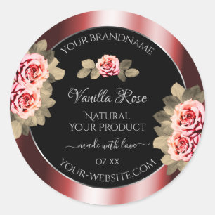 Elegant Roses Shimmering Red Black Product Labels