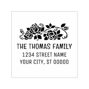 Elegant Roses Silhouette Flower Name Address Self-inking Stamp