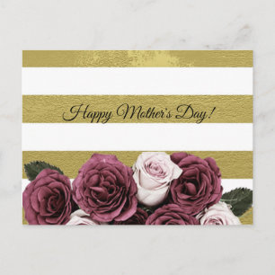 Elegant Roses,Texture,Gold & White Stripes Postcard