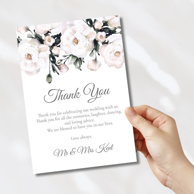 Elegant Roses | White Floral Wedding Thank You Card (Creator Uploaded)