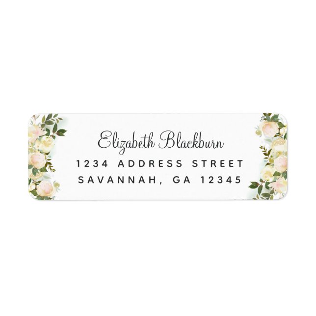 Elegant Roses White Wedding Return Address (Front)