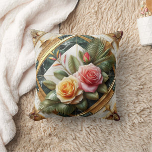 Elegant Roses With Decorative Leaves on Marble Cushion
