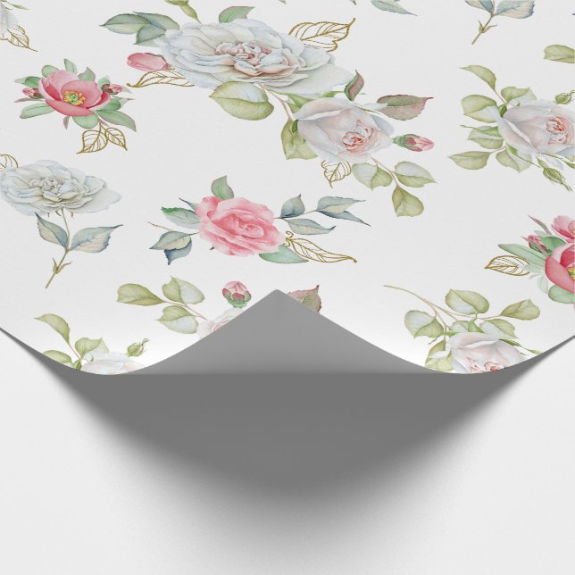 Elegant Roses with Gold Engraved Leaves Wrapping Paper (Corner)
