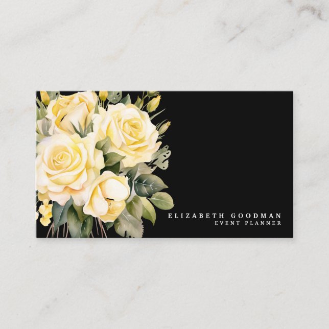 Elegant Roses Yellow Black Flowers Business Cards (Front)