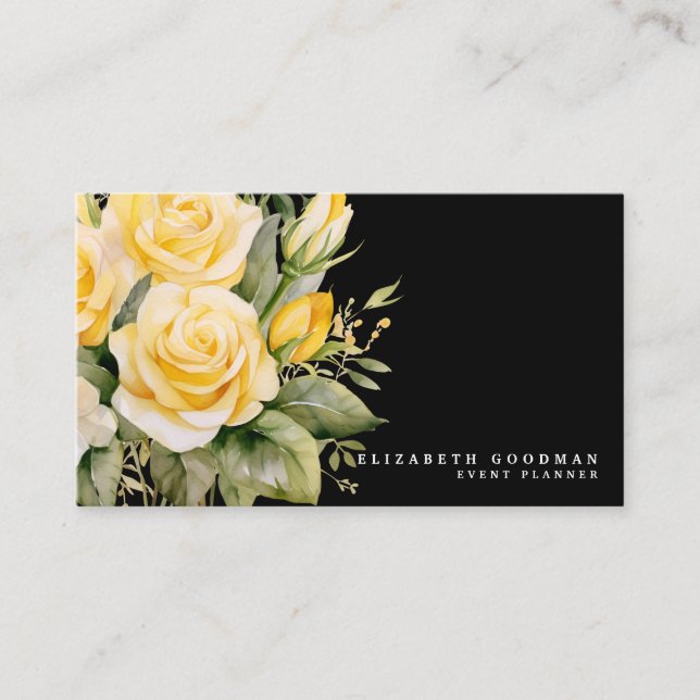 Elegant Roses Yellow Black Flowers Business Cards (Front)