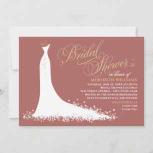Elegant Rosewood Gold Wedding Gown Bridal Shower Invitation