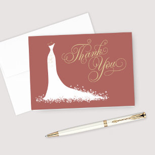 Elegant Rosewood Gold Wedding Gown Bridal Shower Thank You Card