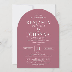 Elegant Rosewood Pink Arch Wedding Invitation